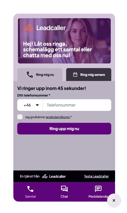Callback-gränssnitt som visar snabb återuppringning
