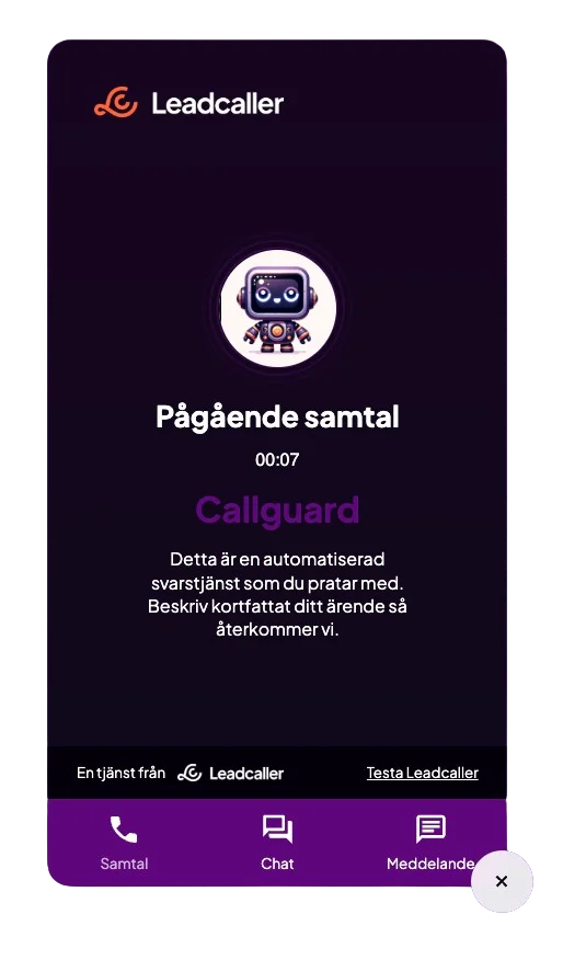 CallGuard svarstjänst-gränssnitt