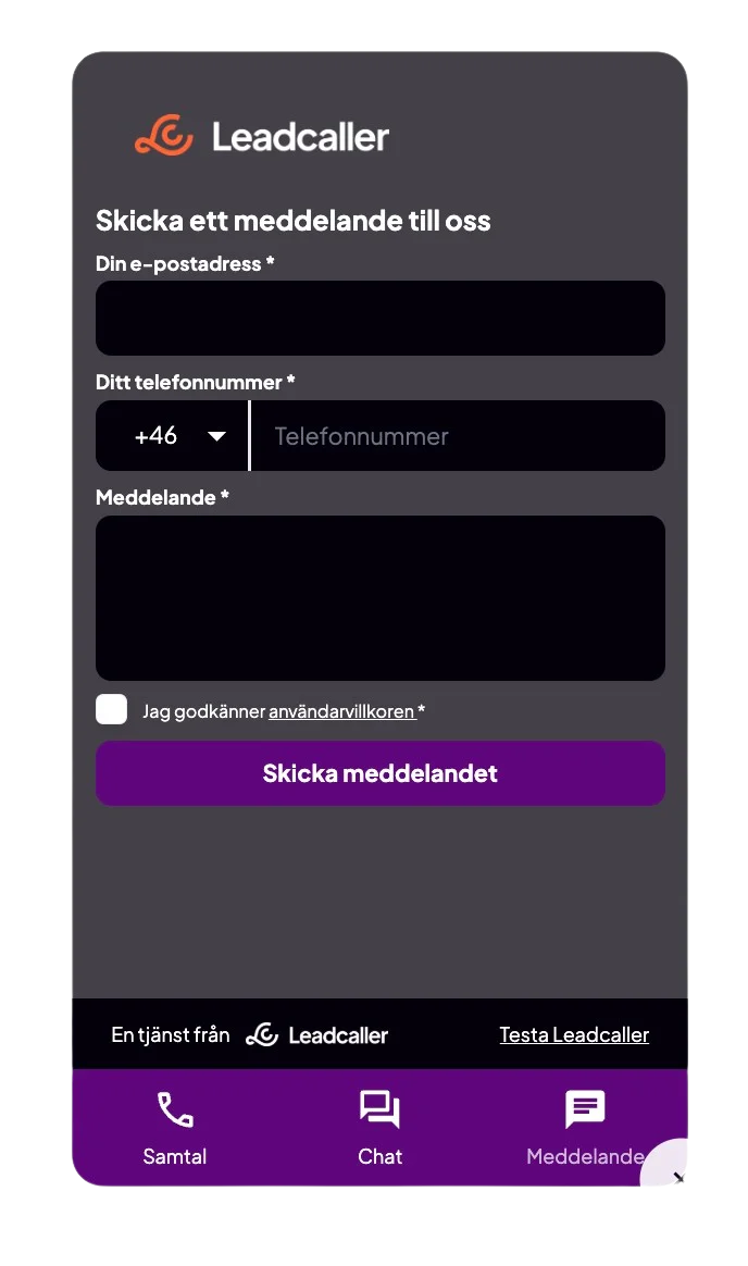 Meddelandeformulär för leadgenerering